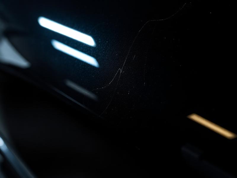 Black car paint with heavy swirl marks and scratches before professional paint correction Scottsdale