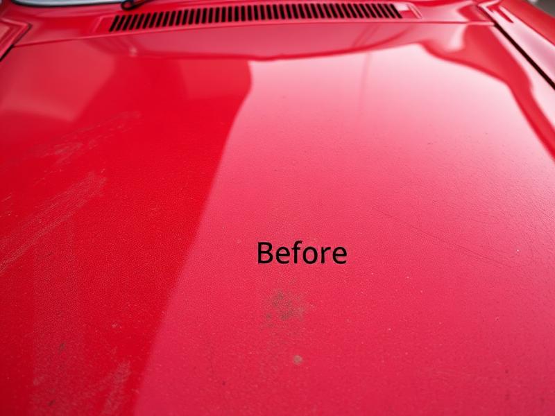 Red car with faded paint and Arizona sun oxidation before professional paint correction