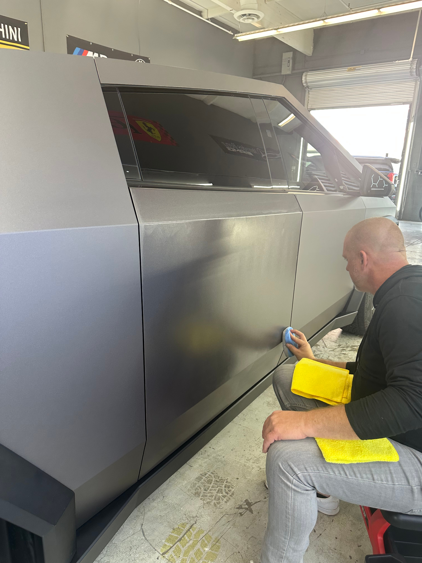 Tesla Cybertruck closeup showing ceramic coating hydrophobic properties